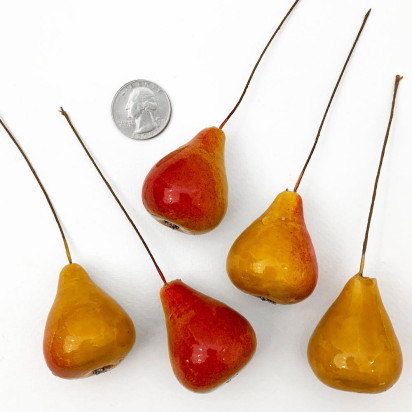 5 Orange and Dark Yellow Lacquered Pears Craft Picks ~ 1 3/4"