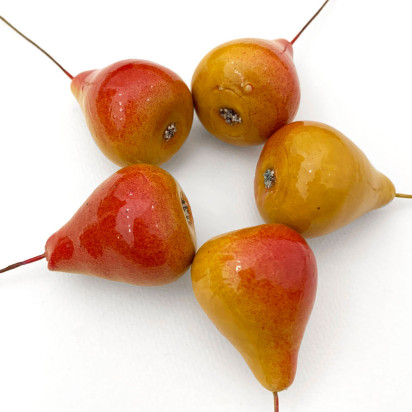 5 Orange and Dark Yellow Lacquered Pears Craft Picks ~ 1 3/4"