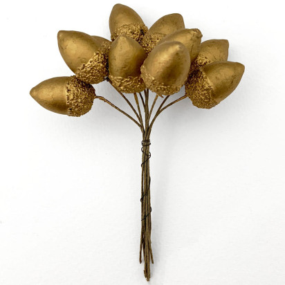 10 Matte Gold Lacquered Acorns ~ 7/8" ~ Czech Republic