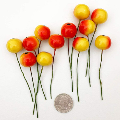 12 Vintage Yellow-Orange Apples Old Stock Millinery Fruit ~  5/8"