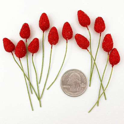 12 Mini Red Berries Vintage Old Stock Millinery Fruit ~  1/2"