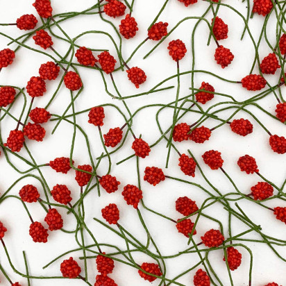 12 Mini Red Raspberries Vintage Old Stock Millinery Fruit ~  3/8"