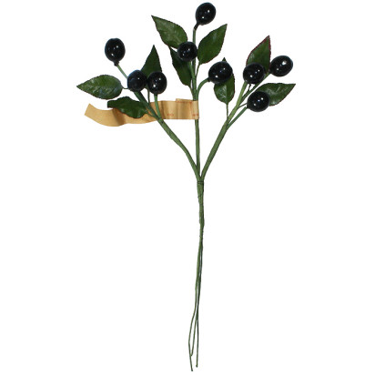 Spray of Vintage Black Glass Olives with Leaves ~ Vintage Germany