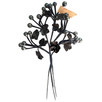 Spray of Pearlized Dark Silver Glass Berries with Deep Navy Leaves ~ Vintage Germany