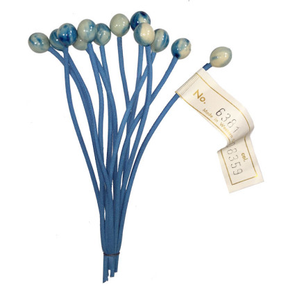 Bundle of 12 Stems with Blue Marbeled Glass Currants ~ Vintage Germany