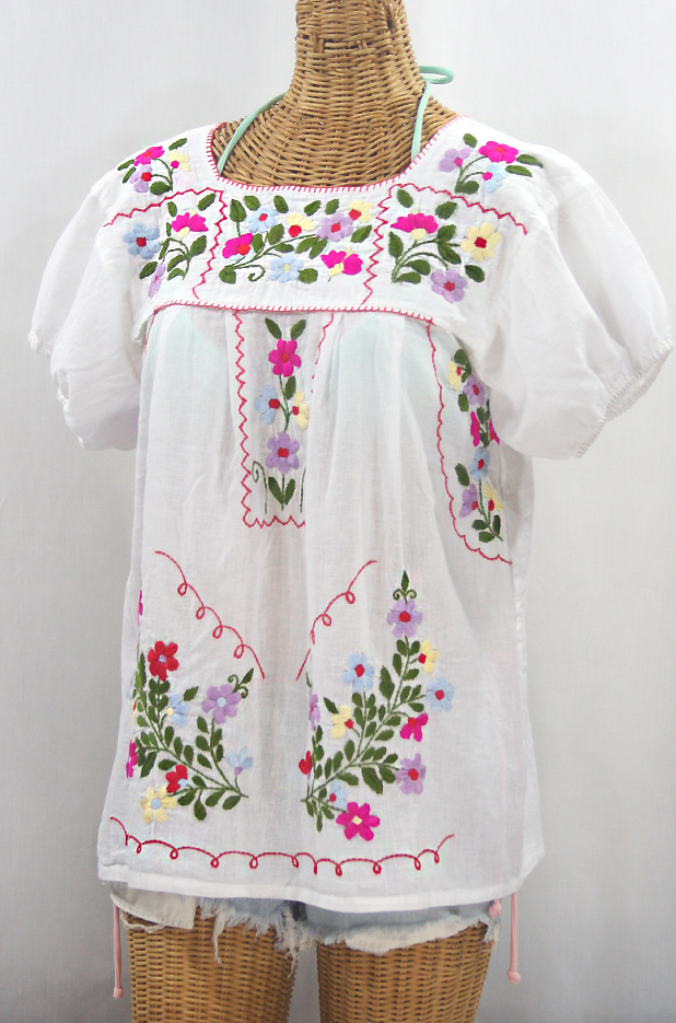 "La Belleza" Embroidered Mexican Peasant Blouse -White