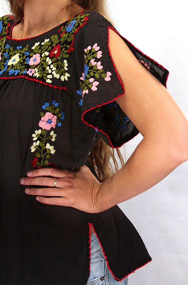"La Lijera" Embroidered Peasant Blouse Mexican Style - White + Red