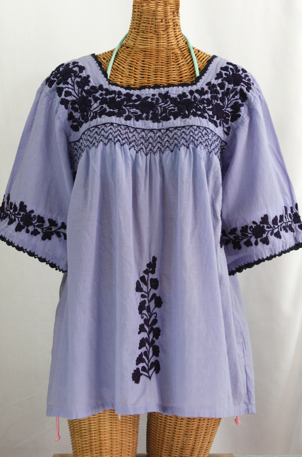 "La Marina" Embroidered Mexican Blouse - Periwinkle + Navy Embroidery