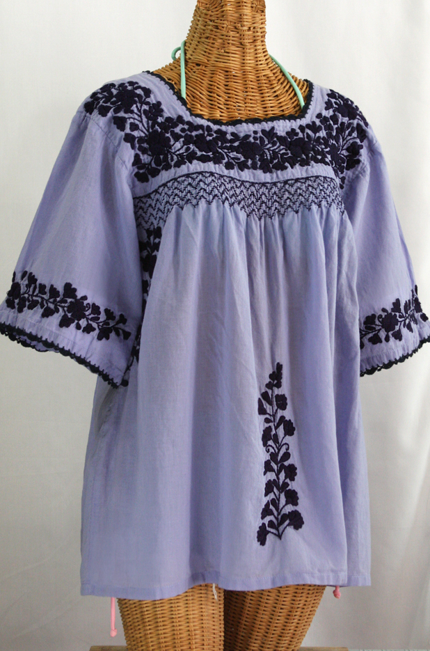 "La Marina" Embroidered Mexican Blouse - Periwinkle + Navy Embroidery