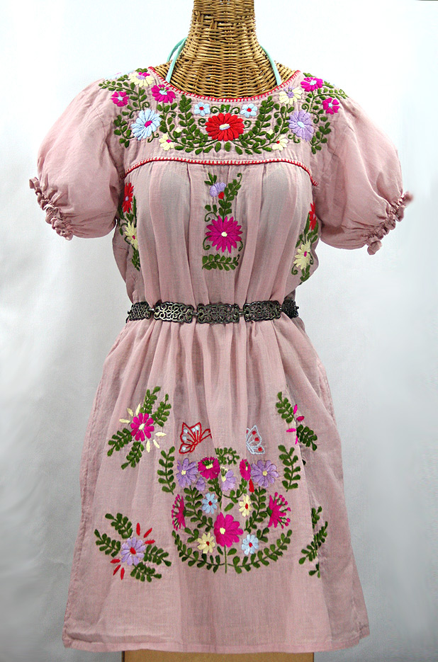 "La Mariposa Corta" Puff Sleeve Embroidered Mini Dress