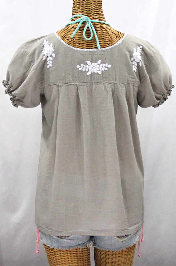 "La Mariposa Corta" Embroidered Mexican Style Peasant Top - Grey