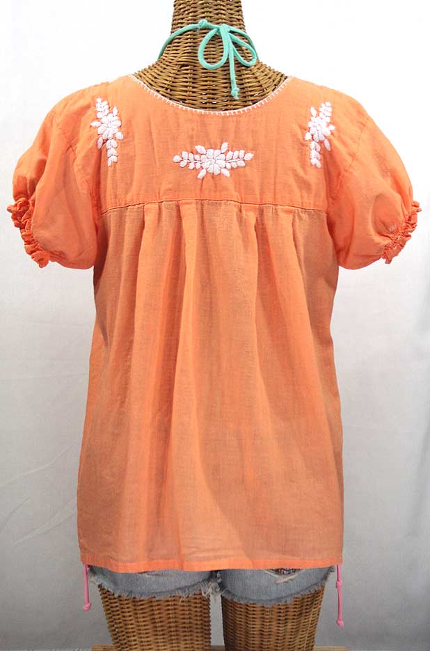 "La Mariposa Corta" Embroidered Mexican Style Peasant Top - Orange Cream