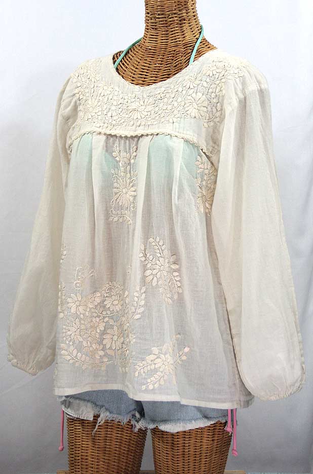 "La Mariposa Larga" Embroidered Mexican Blouse - All Off White