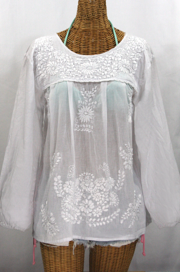"La Mariposa Larga" Embroidered Mexican Blouse - All White