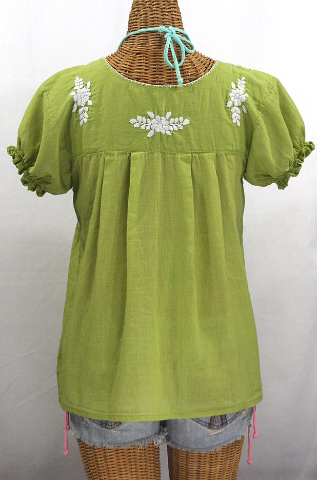 "La Mariposa Corta" Embroidered Mexican Style Peasant Top - Moss Green