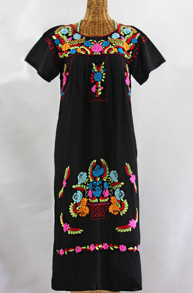"La Palma" Embroidered Maxi Dress - Black + Multi