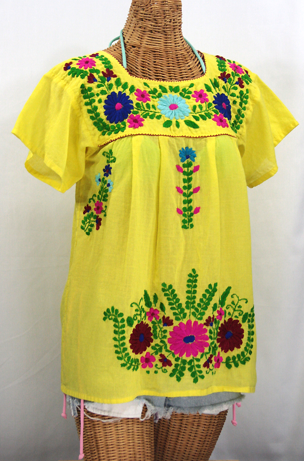 "La Poblana" Embroidered Mexican Style Peasant Top - Yellow