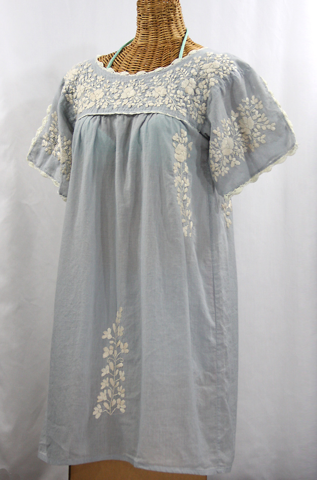 "La Primavera" Embroidered Mexican Dress - Grey + Off White 