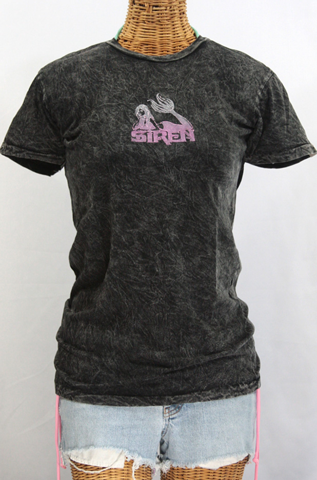 Siren Maiden Logo Block Print Acid Wash T-shirt: Asphalt