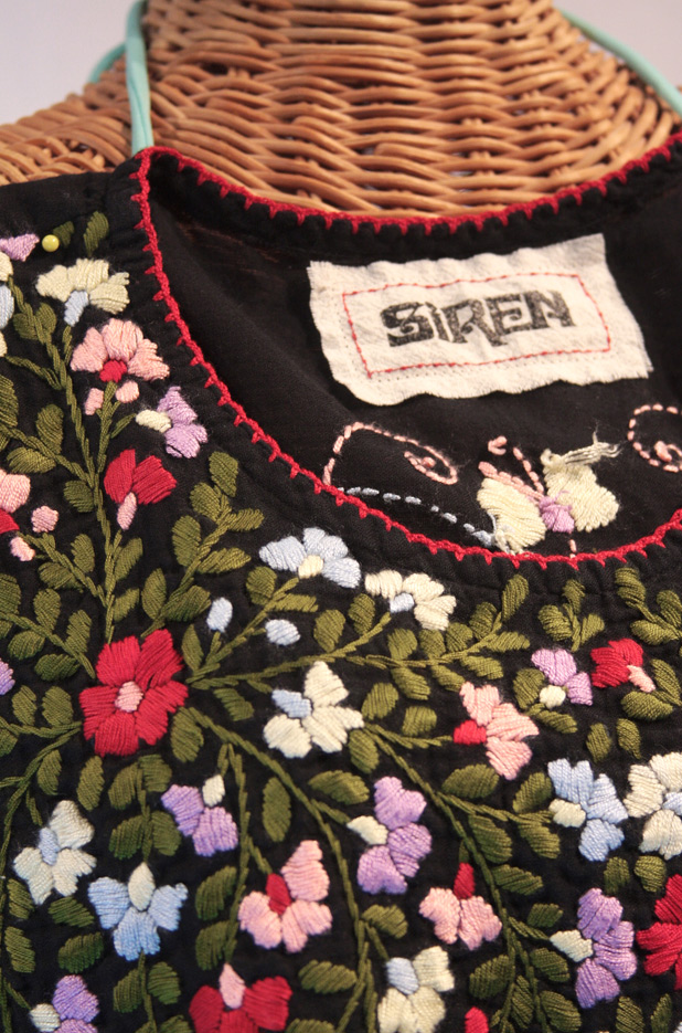 "La Marina" Embroidered Mexican Peasant Blouse -Off White + Rainbow + Off White Trim