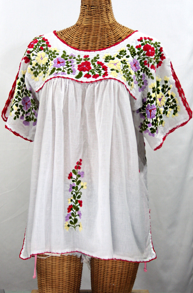 "Lijera Libre" Plus Size Embroidered Mexican Blouse -White + Multi